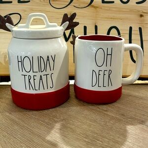 Rae Dunn Holiday Treats Canister and Oh Deer Mug